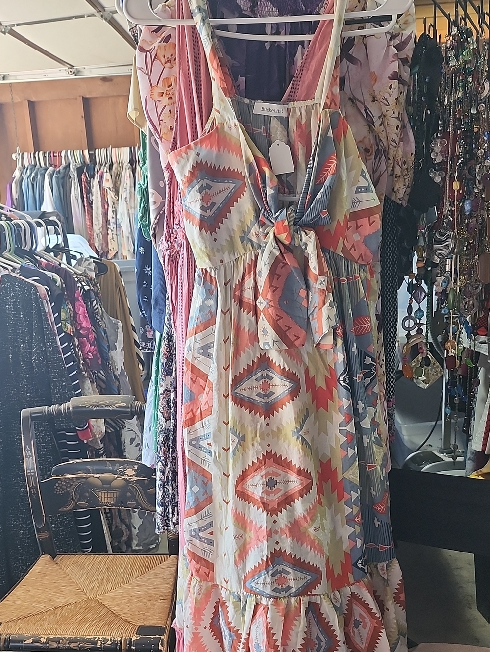 Bucket List Coral Multi Tribal Tie-Front M Dress